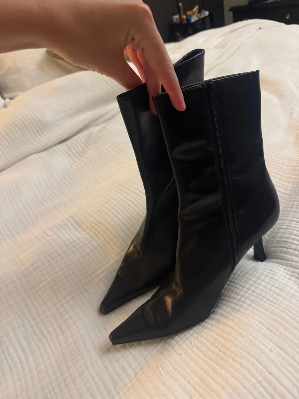 Aldo Black Pointed-Toe Leather Ankle Boots